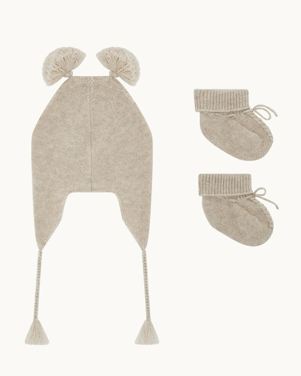 Benny Cable Knit Hat and Booties Set - Oat Brown
